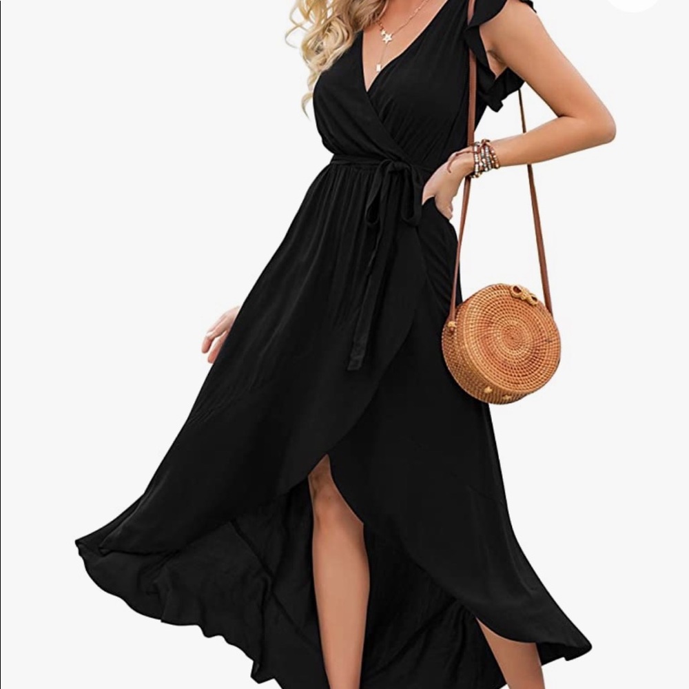 Black Wrap Dress with Detachable Tie